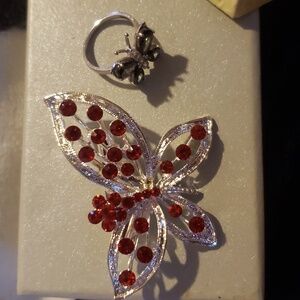 Silver Butterfly Brooch and Matching Silver Butterfly Ring